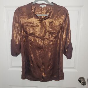 Calvin Klein Metallic Brown Button Down Shirt